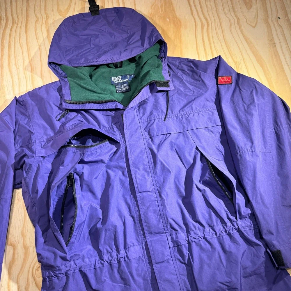 Polo Hi Tech Ralph Lauren Vintage Purple Green Fleece Lined Jacket Men's Large